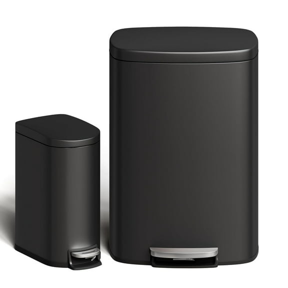 Garvee Step-on Trash Bin Set 2 Pack, 13.2 Gallon & 2.6 Gallon, Black
