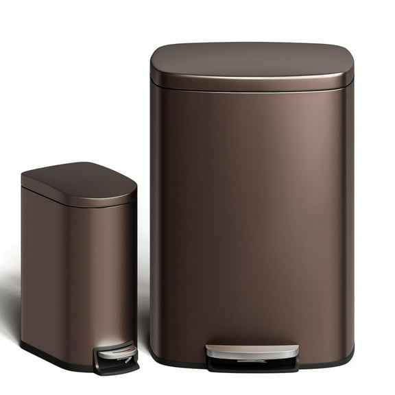 Garvee Step-on Trash Bin Set 2 Pack, 13.2 Gallon & 2.6 Gallon, Brown