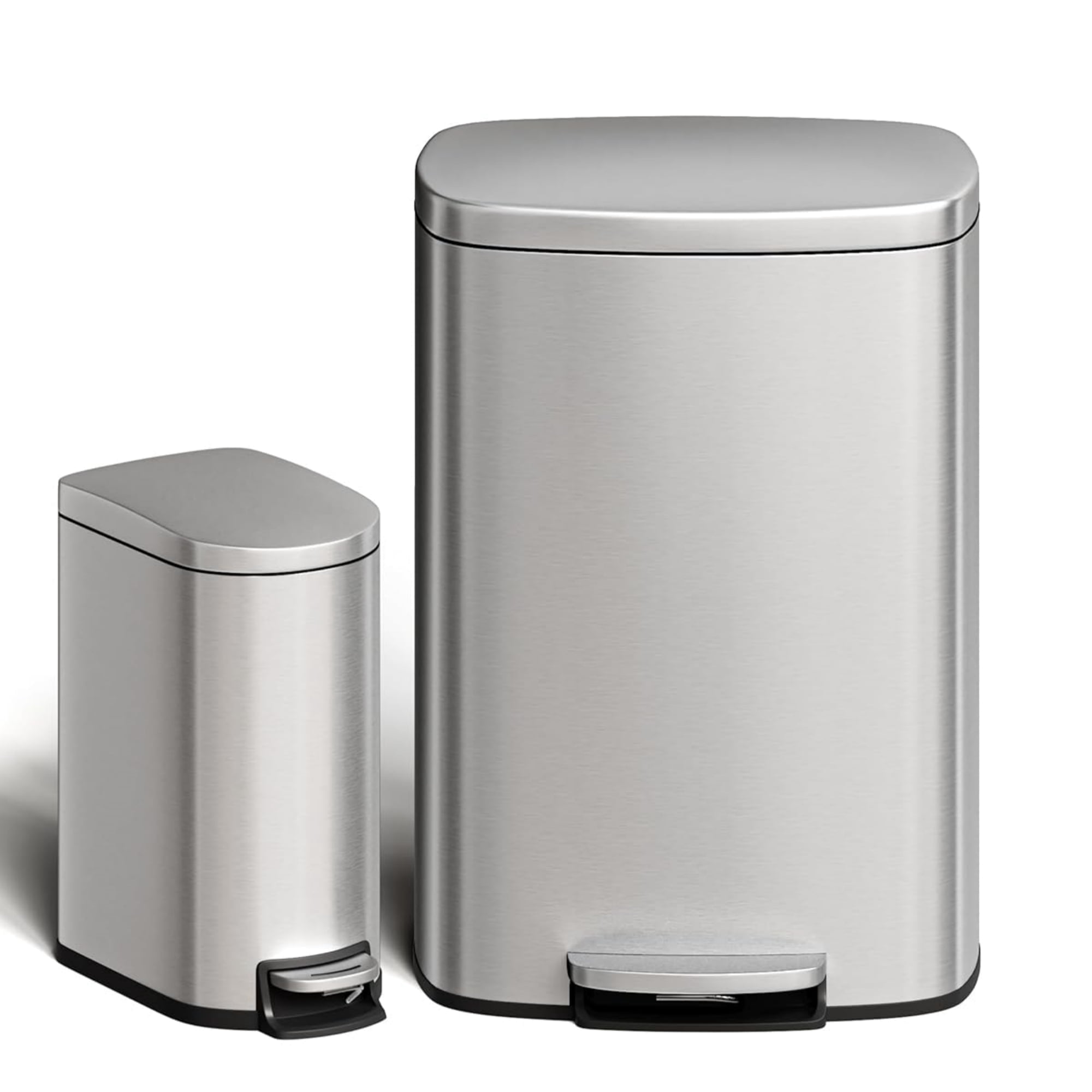 Garvee Step-on Trash Bin Set 2 Pack, 13.2 Gallon & 2.6 Gallon, Silver
