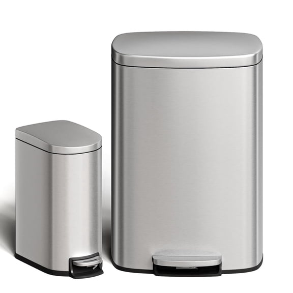 Garvee Step-on Trash Bin Set 2 Pack, 13.2 Gallon & 2.6 Gallon, Silver