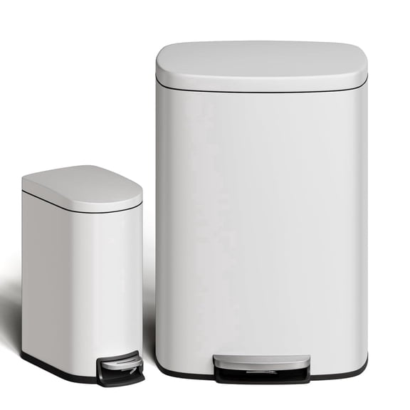 Garvee Step-on Trash Bin Set 2 Pack, 13.2 Gallon & 2.6 Gallon, White
