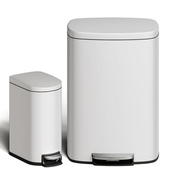 Garvee Step-on Trash Bin Set 2 Pack, 13.2 Gallon & 2.6 Gallon, White