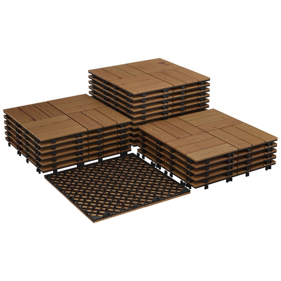 Garvee Superior Acacia Wood Interlinked Deck Tiles – 12" x 12" Non-Slip Waterproof Outdoor & Indoor Flooring for Patio, Balcony, Poolside, Garden, Backyard – Easy DIY Installation, 33PCS/Set, Brown