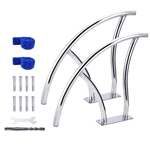 Garvee Swimming Pool Handrails 30" x 30" Pool Railings for Inground Pools, Non-Slip Pool Handrail with Blue Handle Covers and Quick Install Fittings, 304 Stainless Steel Load Capacity 385 LBS