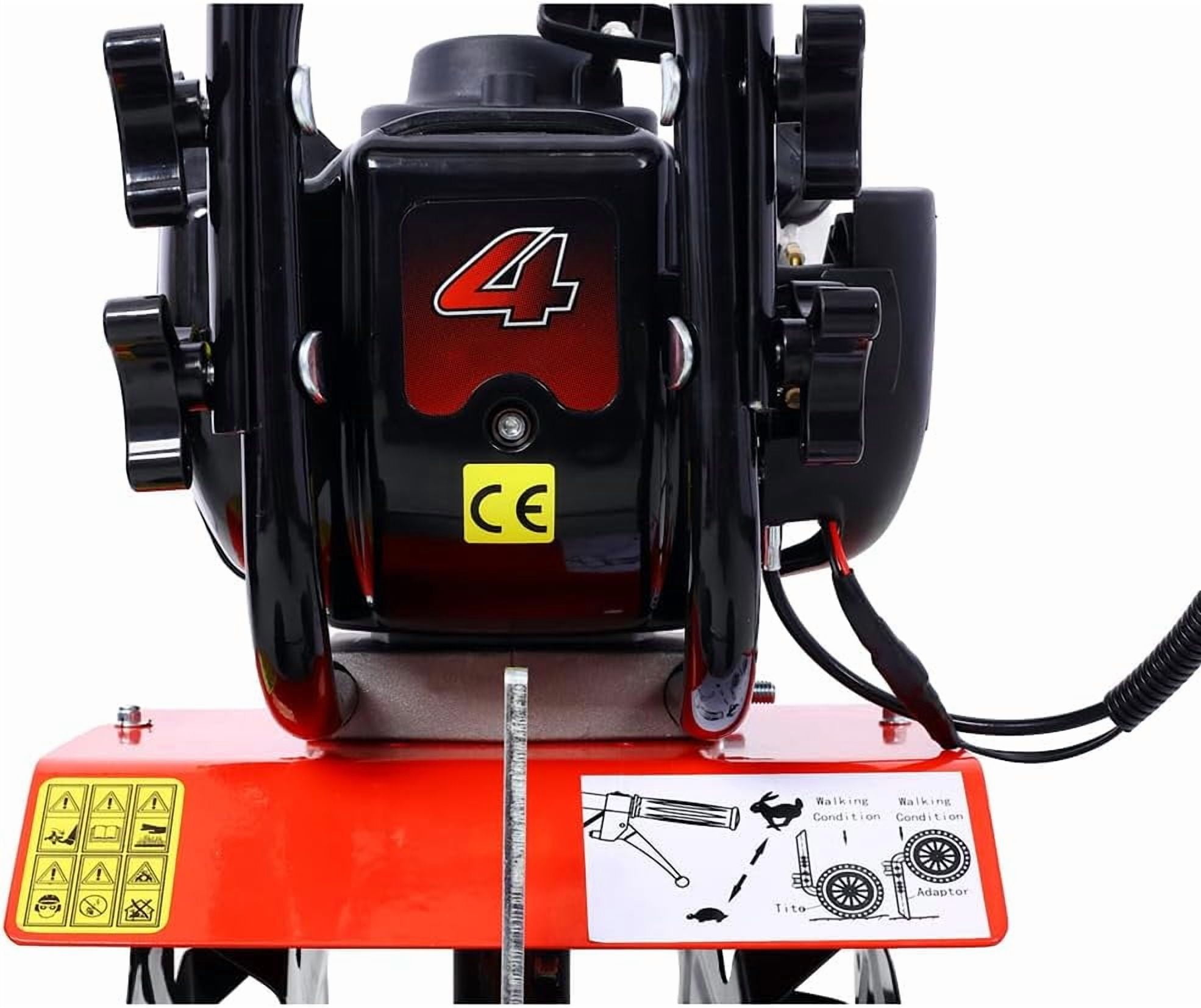 Garvee Tiller Cultivator 37.7cc 4-Cycle Engine Powerful Clean Emissions Performance Lightweight Air Filter Design Ergonomic Mini Tiller Cultivator Red