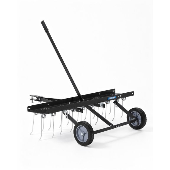 Garvee Tow-Behind Lawn Dethatcher Rake Adjustable 40-60 Inch Width, 20-24 Spring Steel Tines Heavy Duty Pull Behind for ATV Mower Tractor – Black Orange