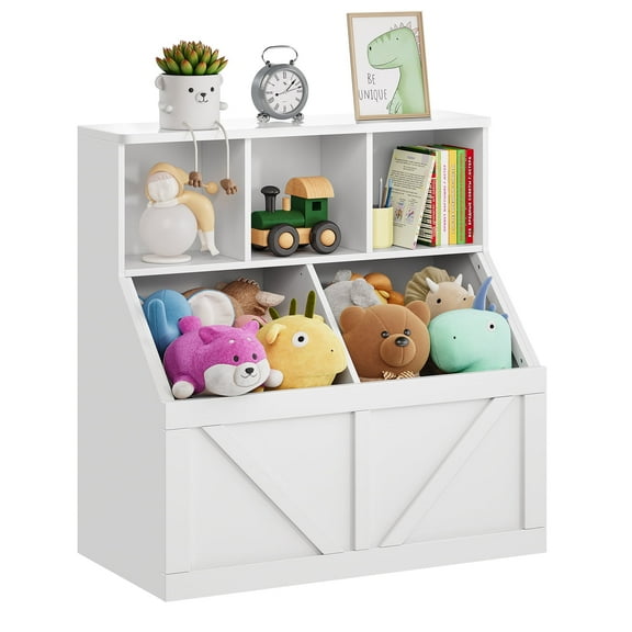 Garvee Toy Storage Organizer and Bookshelf, Toy Storage Cabinet with Shelf, Stable Wooden Organizer for Playroom, Bedroom, Nursery, Daycare, Classroom, White