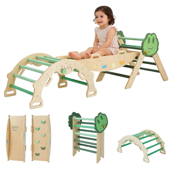 Garvee Triangle Climbing Set 7-in-1 Foldable Wooden Toddler Climbing Toys Set with Ramp & Arch & Ladder Indoor Playground Jungle Gym for Kids Toddler
