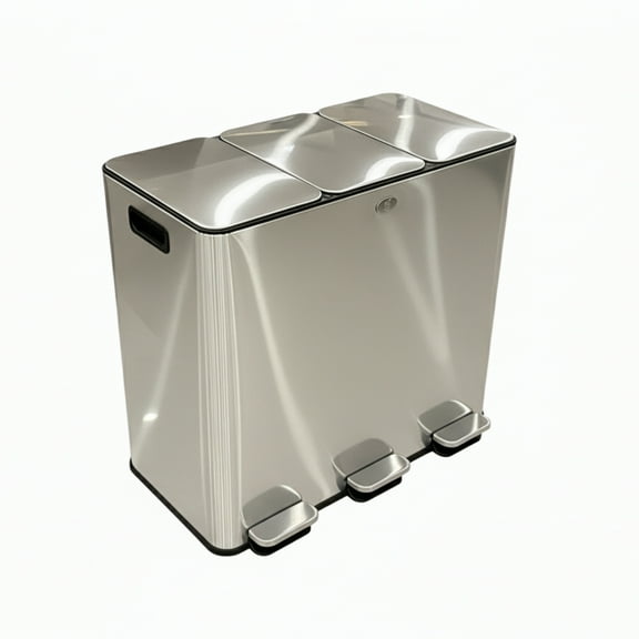 Garvee Triple Trash Can with Separated Lid, 15 Gallon/3 x20L,  Foot Pedal, Silver