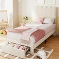 thumbnail image 1 of Garvee Twin Bed Frame with Velvet Upholstery, Storage Drawer & Headboard, Low-Profile Platform Bed for Girls, Sturdy Wooden Slats, Noise-Free, Easy Assembly, Beige, 1 of 6