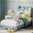 thumbnail image 1 of Garvee Twin Bed Frame White with Shelves for Books, Upholstered Platform Bed Frame Twin with Bookcase Headboard for Kids Boys Girls Teens, 650lbs Capacity, No Box Spring Needed, Noise Free, Blue, 1 of 9