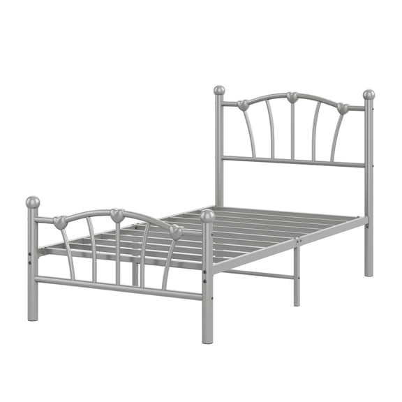 Garvee Twin Metal Frame, Metal Platform Bed Frame for Home Office with Iron-Art Sweat Heart Headboard, Footboard, Underneath Storage, 600 Lbs Load Capacity, No Box Spring Needed, Easy Assembly Gray