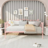 Garvee Twin Size Daybed Frame, Metal Platform Sofa Bed with Headboard, Heavy Duty Steel Slats, 12” Storage, No Box Spring Needed, Pink