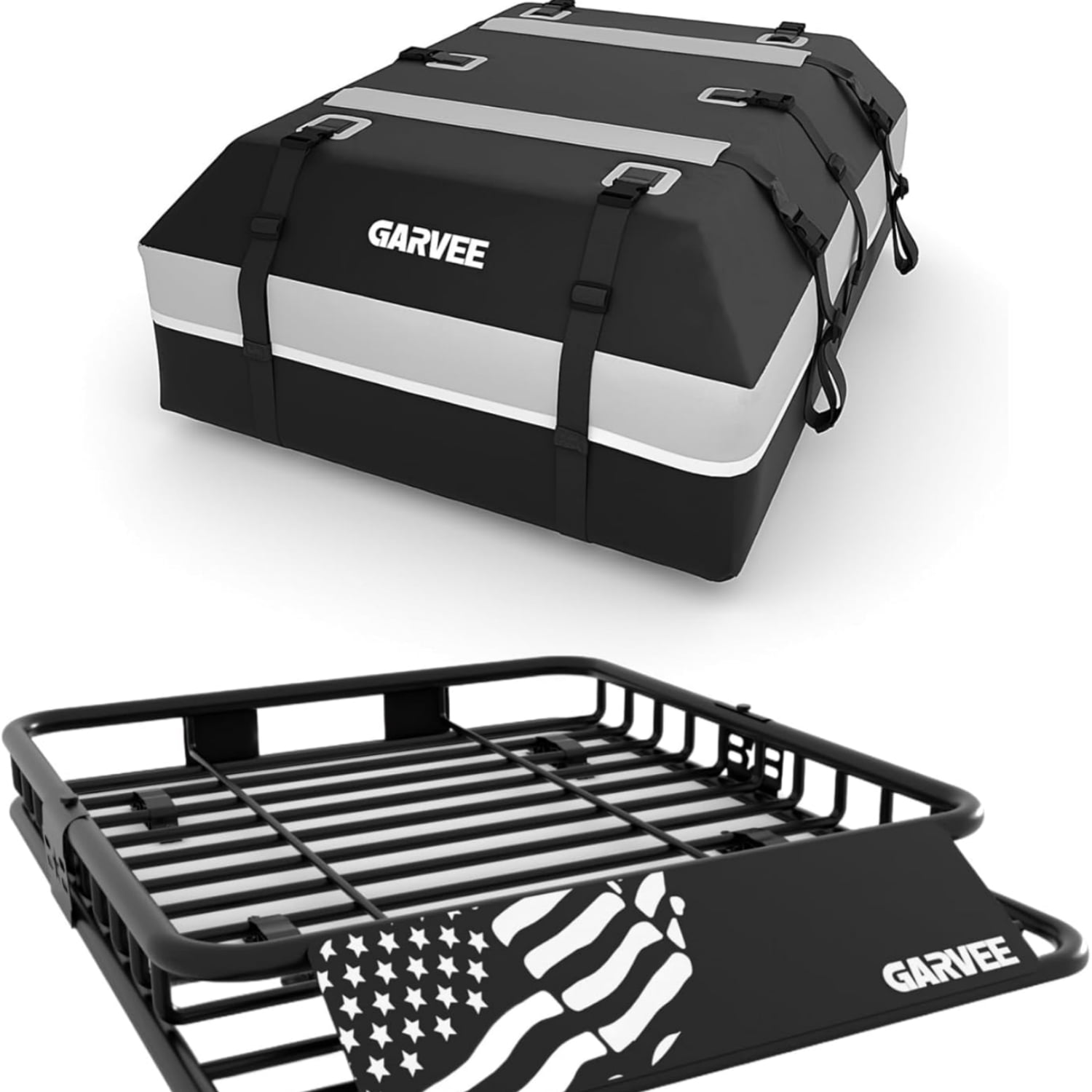 Garvee Universal Roof Rack Basket 46" x 36", with 44" x 34" Waterproof Luggage Bag, Black