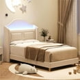 thumbnail image 1 of Garvee Upholstered Twin Bed Frame with LED Lights, Velvet Platform Bed Frame with Wingback Storage Headboard, Wood Slat Support, No Box Spring Needed, Easy Assembly, Beige, 1 of 9
