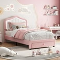 thumbnail image 1 of Twin-XL Upholstered Bed Frame With Storage Drawer and Smart Led Headboard, Princess Twin-XL Size Platform Bed Frames for Kìds/Gìrls, Wooden Slats Support, No Box Spring Needed, Easy Assembly, Pink, 1 of 7