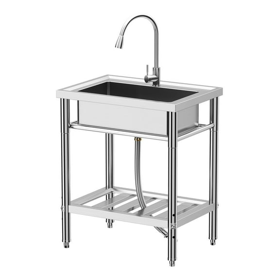 Garvee Utility Sink,28"Dx20"Wx24"H,Stainless Steel Sink with Hot & Cold Hoses,Storage Shelve,Faucet for Kitchen,Laundry Room,Backyard,Garage