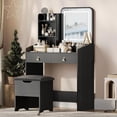 thumbnail image 1 of Garvee Vanity Desk with LED Light Mirror & Charging Station, Small Makeup Vanity Set with 2 Drawers & Storage Stool, Black Vanity Table for Bedroom, 1 of 8