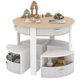 thumbnail image 1 of Garvee Versatile Kids Table and 4 Chairs Set – Wooden Round Multi-Activity Desk with Storage, Includes 4 Fabric Drawers, Nesting Design for Toddlers’ Play, Art, Craft, and Reading – White and Yellow, 1 of 7