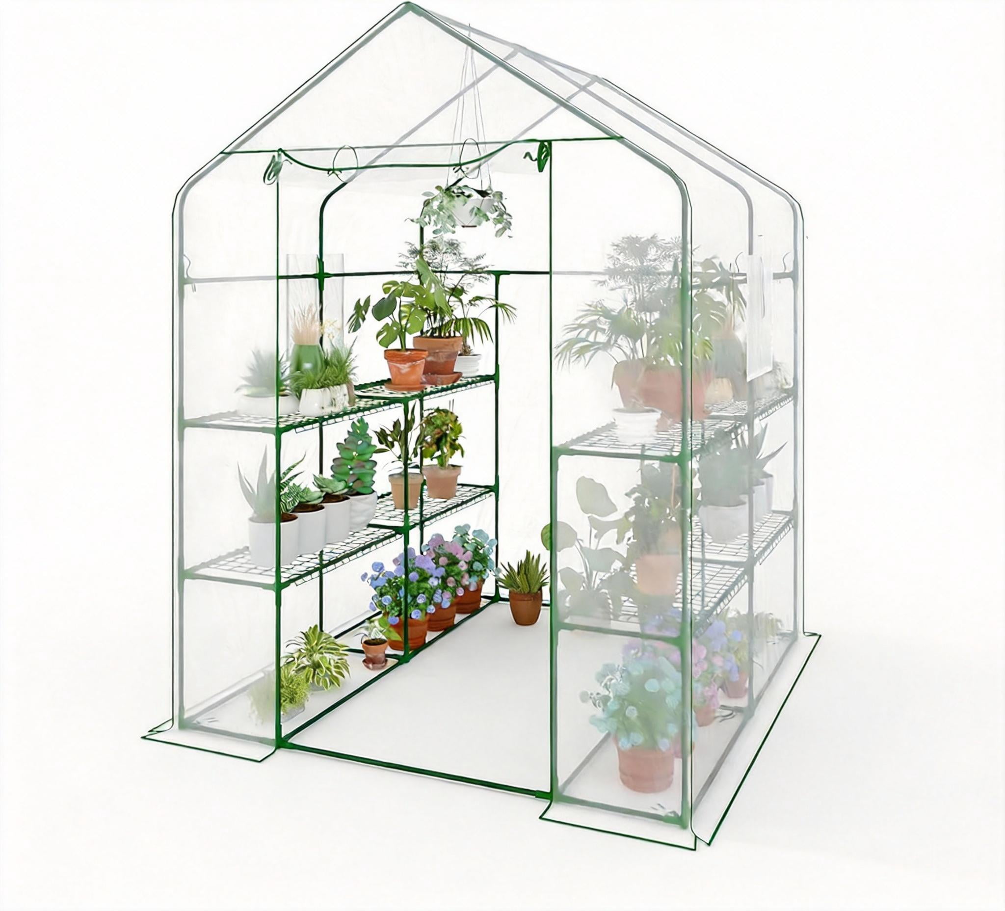 Garvee Walk-in Greenhouse 56.3" x 56.3" x 76.8", PE Cover, 3-Tier 12 Shelf, Clear