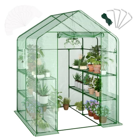 Garvee Walk-in Plant Greenhouse 56.3 x 56.3 x 76.8 in, with Roll-Up Zippered Doors & 2 Mesh Windows
