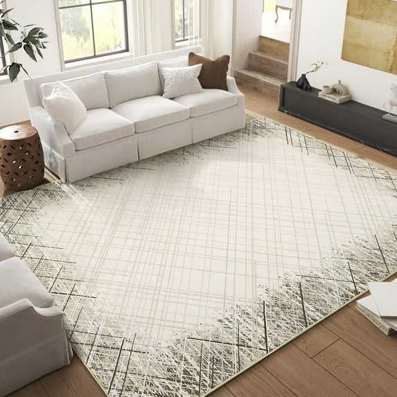 Garvee 6'x9' Washable Area Rug, Modern Abstract Bordered Rug Non-Slip Stain-Resistant Soft Accent Rugs Carpet for Living Room Bedroom Home Office, Coffee