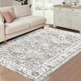 thumbnail image 1 of Garvee Washable Boho Area Rug 4'x6' Floral Rug Non-Slip Low Pile Traditional Accent Rug Vintage Persian Floor Carpet for Bedroom, Gray Green, 1 of 6