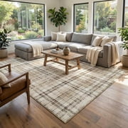 Garvee Washable Rug 5x7 Modern Plaid Area Rug, Non Slip Stain Resistant Rug Geometric Carpet for Living Room Bedroom Hom