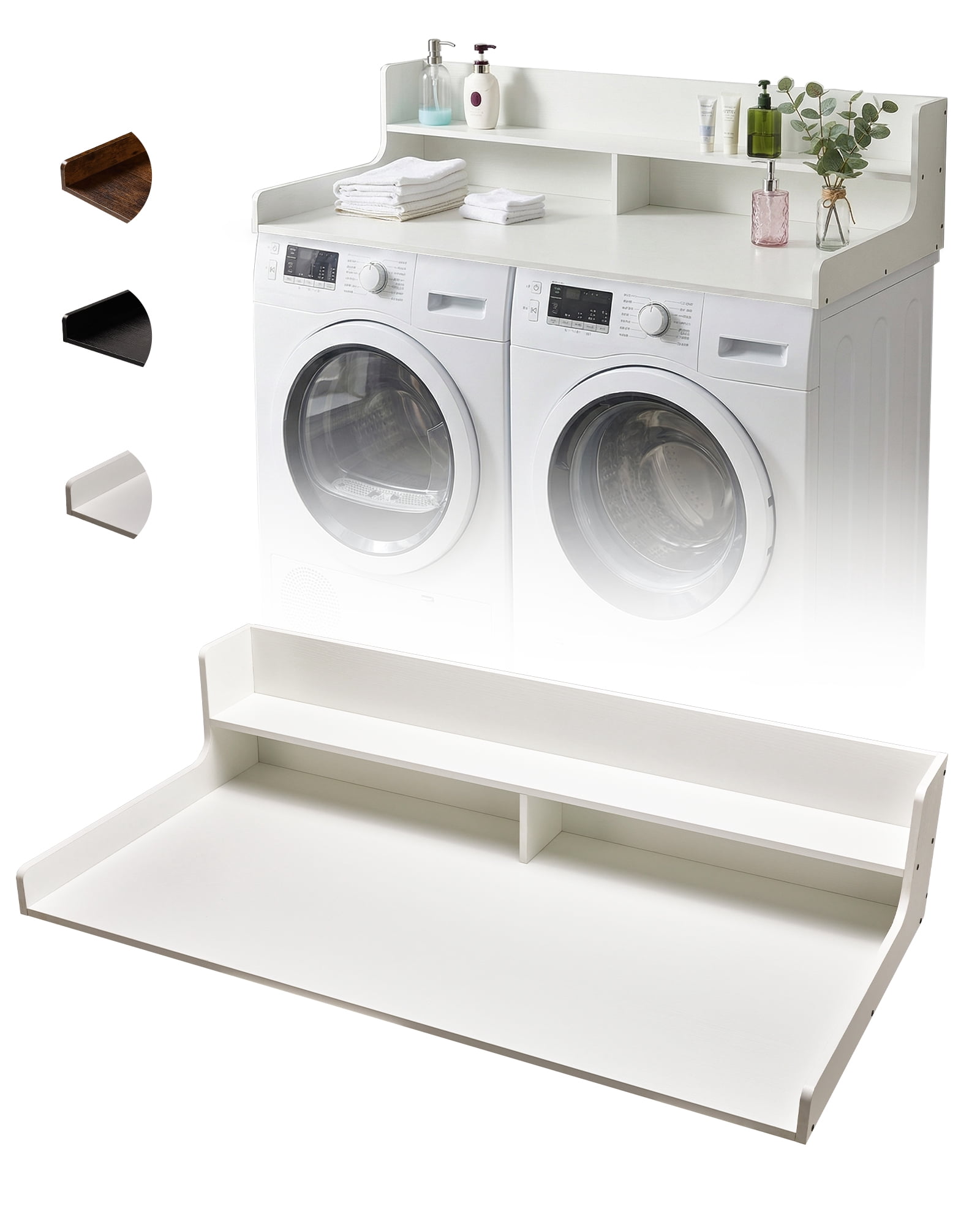 Garvee Washer Dryer Countertop 54" x 27.5", Heavy Duty Laundry Room Organization Wood Shelf Topper with 12" Edge Rails & Non-Slip Pads for Folding Clothes - White