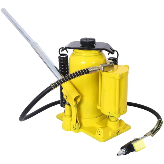 Garvee All Welded Bottle Jack Pneumatic Hydraulic Bottle Jack with Manual Handle and Air Pump Lift Range 10.2-19.7 Inch Air Transmission Pump for Vehicles Yellow 20 Ton