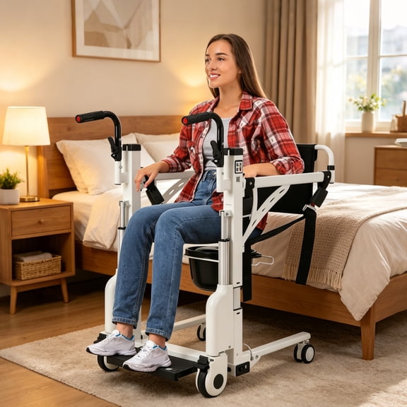 Garvee Wheelchair Lift for Elderly, Electric Patient Lift Transfer Chair with 18" Seat Width, Height & Armrest Adjustment, 220 lbs Capacity, White