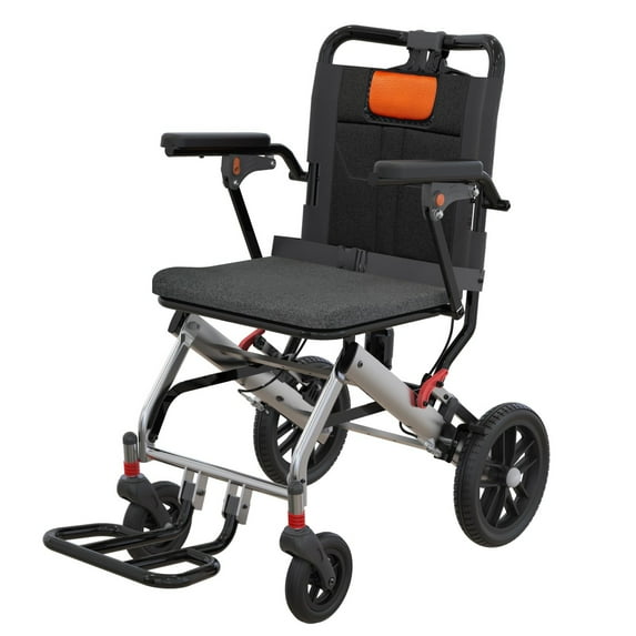 Garvee Wheelchairs for Adults Lightweight Foldable with 16 Inch Seat Width & Removable Cushion, Gray/Orange