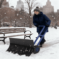 thumbnail image 1 of Garvee Wheeled 29W*16.5H" Snow Shovel, Metal Blade, 10" Wheels, Adjustable Angle/Height Handle, Black+Blue, 1 of 7