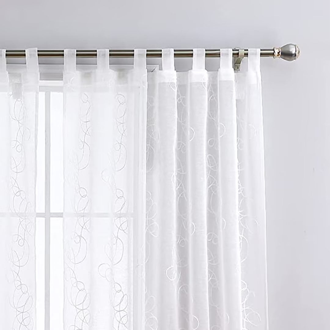 Garvee White Sheer Curtains Tab Top Embroidered Voile Window Curtain