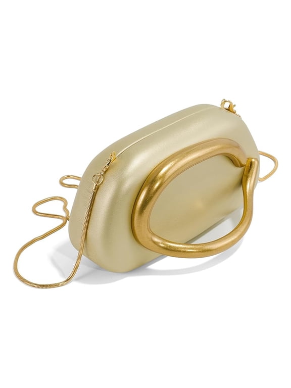 Women's PU Leather Clutch Purses with Detachable Chain, Metal Handle, Golden