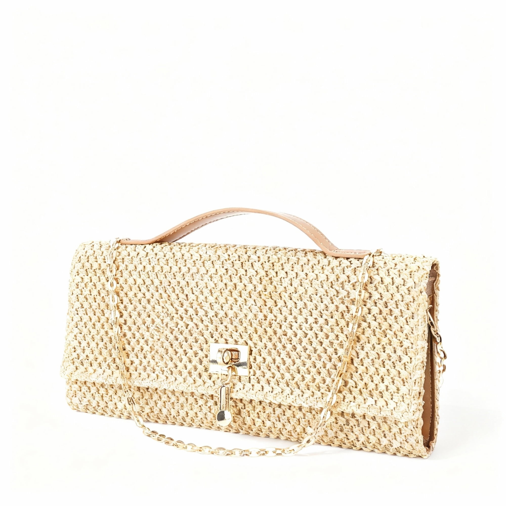 Garvee Women's Straw Woven Crossbody Bag Purse, with Metal Chain Strap, Natural