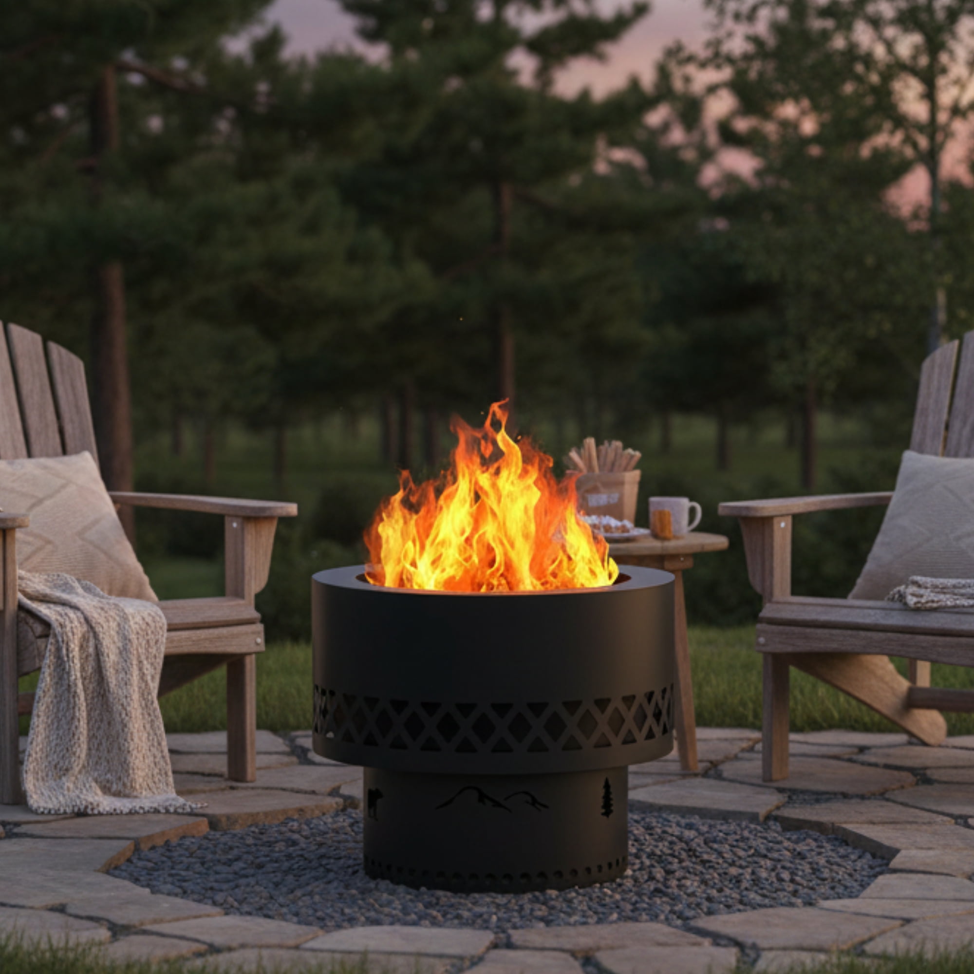 Garvee Wood Burning Fire Pit, 19" Smokeless Fire Pits with Removable Ash Pan for Outdoor, Black