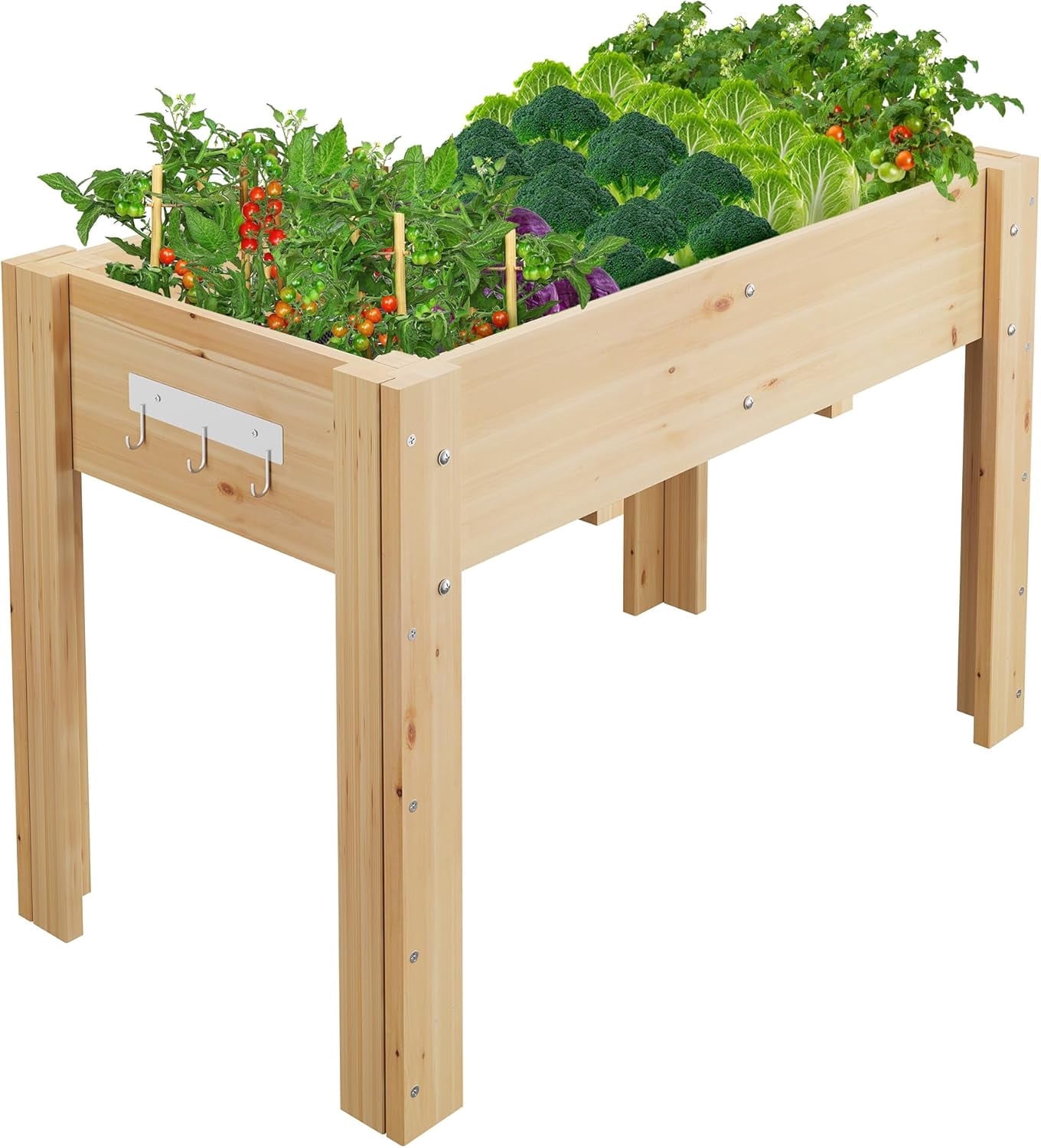 Garvee Wood Planter Box, Wooden Raised Garden Bed with Legs & Hooks, 46.06 x 23.1 x 30", Oak