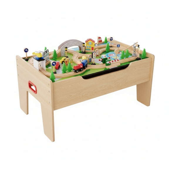 Garvee Wooden Train Table 31.5 x 22.44 x 15.75", 78 Multicolor Piece, for Toddlers 3+