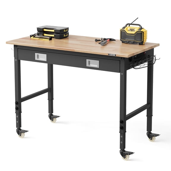 Garvee Work Benches for Garage, 48" x 24" Work Platform with Drawer, Swivel Casters & Power Outlets, 2000 lbs Load Capacity, Black