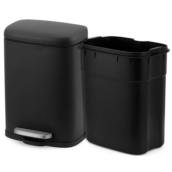 GarveeHome 1.3 Gallon Stainless Steel Trash Can, Soft Close Lid, Foot Pedal, Removable Inner Bucket, Waterproof, Odor Control, for Bathroom & Kitchen, Black