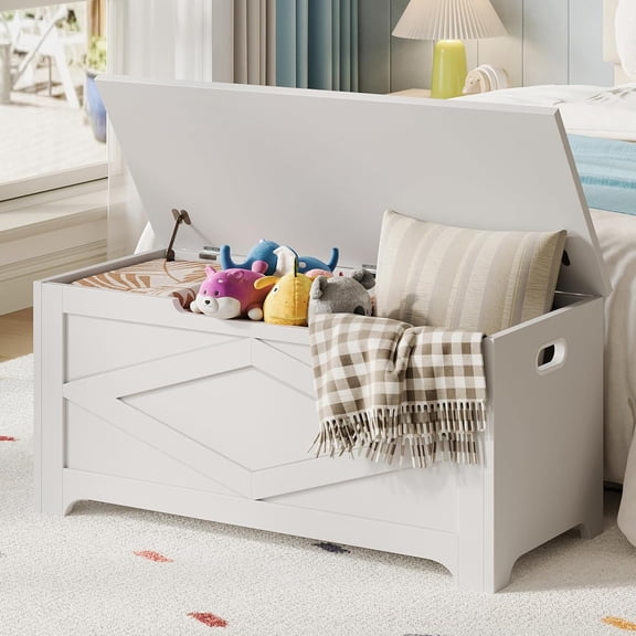GarveeHome 39.4" Storage Chest, Wooden Storage Bench with Safety Hinges, Easy Assembly, Large Toy Chest for Entryway, Living Room, Bedroom