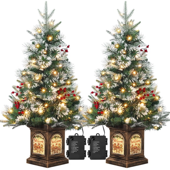 GarveeHome 3ft Mini Christmas Tree Pre-Lit Artificial Tree, Tabletop Christmas Tree with Pine Cones