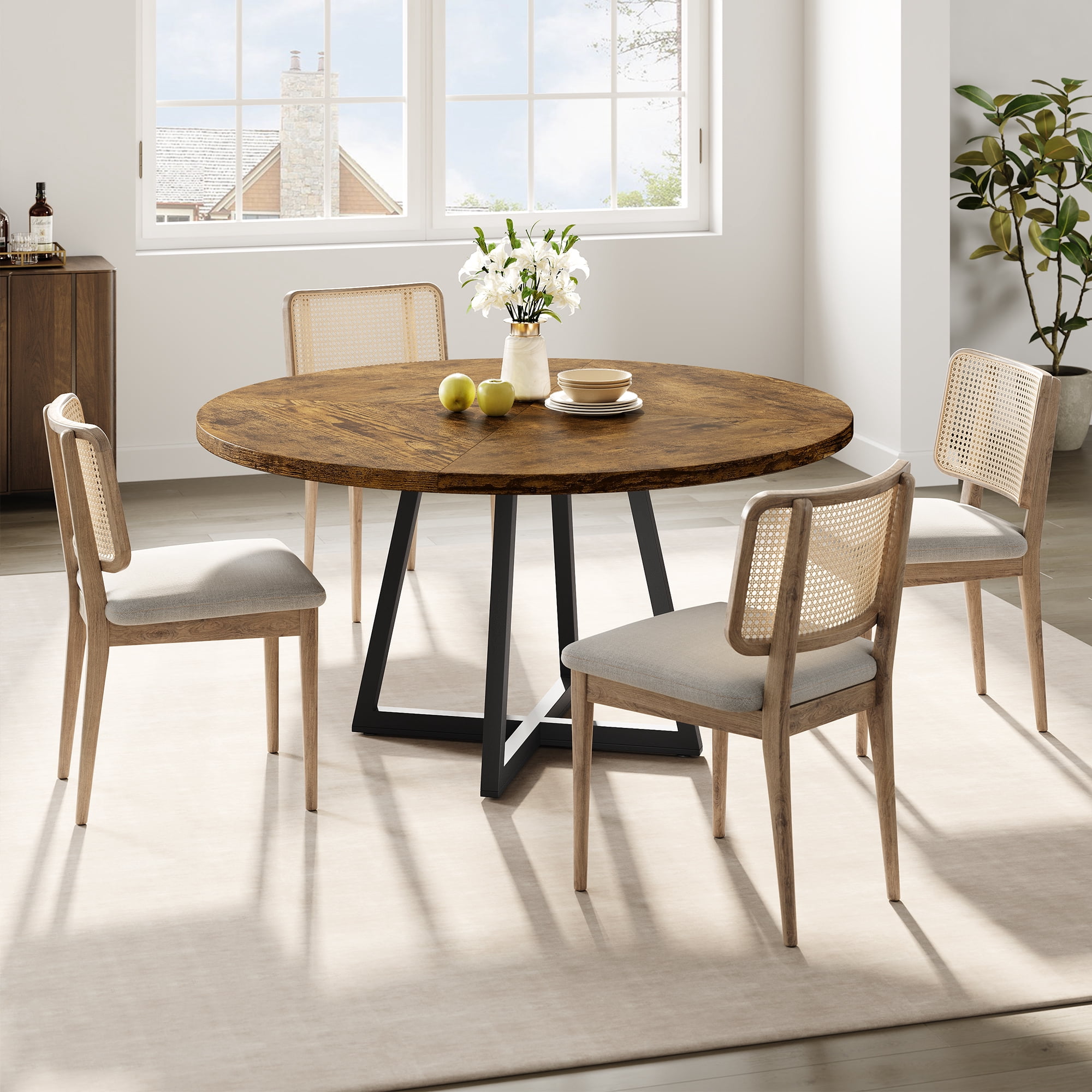 GarveeHome 47-inch Round Large Dining Table, Wooden Kitchen Table Set ...