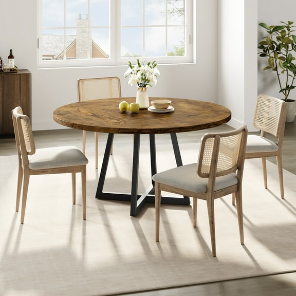 GarveeHome 47-inch Round Large Dining Table, Wooden Kitchen Table Set for 4 to 6, Industrial Dinner Table with Wooden Top and Metal Base for Home Dining Room or Living Room - Grey(Only Table)