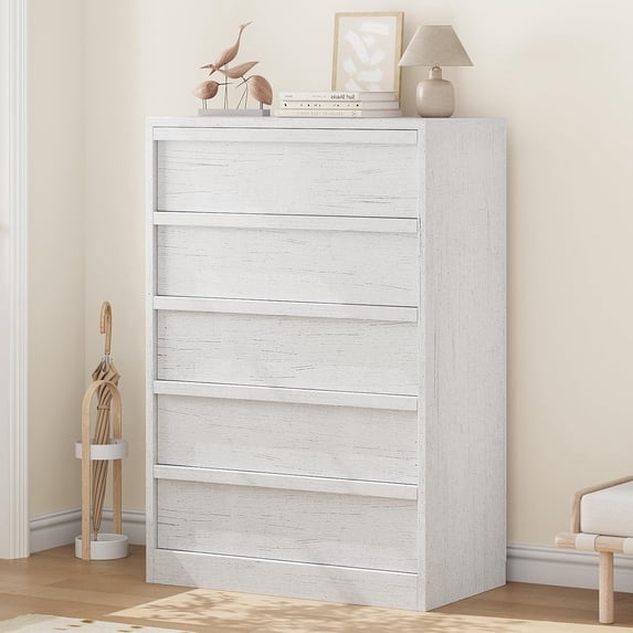 GarveeHome 5 Drawer Dresser for Bedroom, Modern 5 Chest of Drawers Tall with Large Drawers Storage, Wooden Dresser Organizer for Living Room, Nursery, Entryway - White
