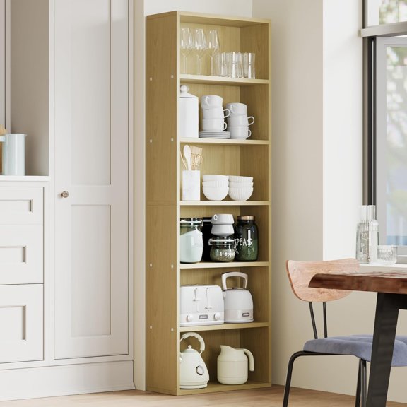 GarveeHome 6-Shelf Tall Bookcase, 63.6''H Wood Bookshelf with Industrial Rustic Style for Home Office, Sturdy 6-Tier Storage Organizer for Living Room, Bedroom, Library