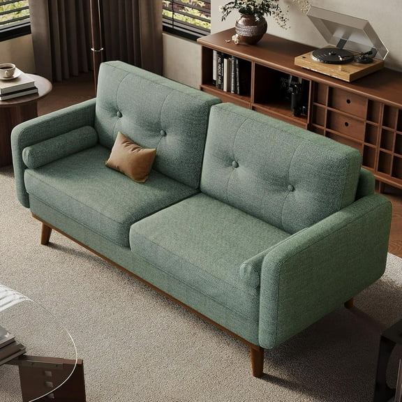 GarveeHome 65" Loveseat Sofa, Mid Century Modern Couch Comfy Love Seat Couches for Living Room, 2 Seater Deep Seat Couch Linen Upholstered Couch for Bedroom Office Small Space, Green