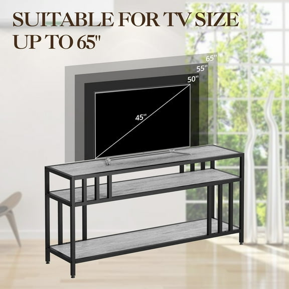 GarveeHome 65'' TV Stand Fits TV up to 75'', TV Media Console with 3-Tier Open Storage Shelves, Industrial Entertainment Center with Quadruple-Tube Support for Living Room, Rustic Brown
