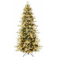 thumbnail image 1 of GarveeHome 7.5ft Frosted Flocked Pencil Christmas Tree with Pine Cones, Warm White Lights 8 Modes, Automatic Hinged Branches, Metal Stand, PE & PVC, 1 of 8